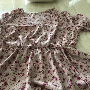 Pleione pink floral peplum faux wrap top size S